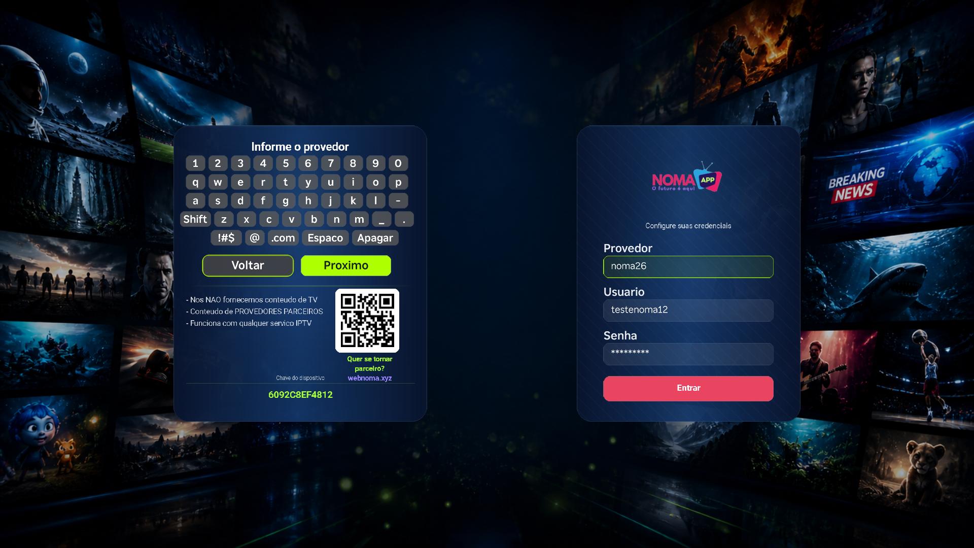 Tela de login do Noma Play